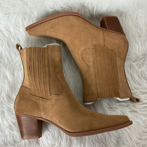 Dolce Vita Brown Tan Slim Pointed Toe Suede Ankle Cowboy Boots Boots NWOB 9.5 - Picture 5 of 8